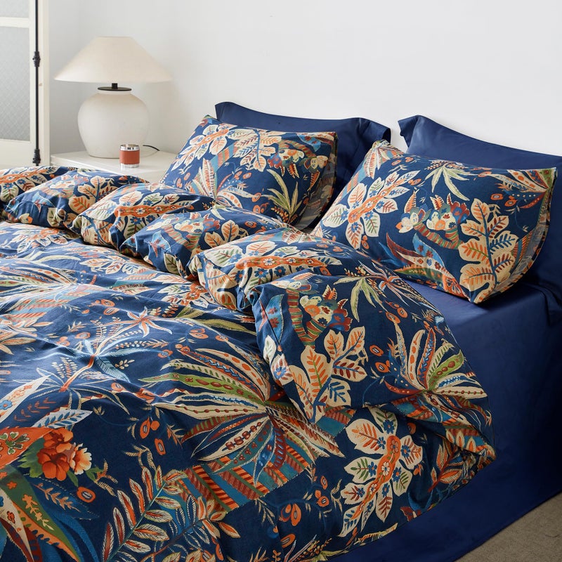 SUSYBAO Colorful Plant Duvet Cover Queen 100% Egyptian Cotton Aquatic Patterned Set 3 Pcs 1 Leaves Botanical Duvet Cover with Zipper Ties 2 Pillowcases Soft Tropical Floral Bedding - Image 2